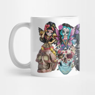 Three Sugar Skulls Flowers Angels Skull Mug